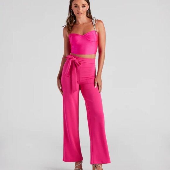 Windsor Pants - Windsor Tie Waist Crepe Wide-Leg Pants